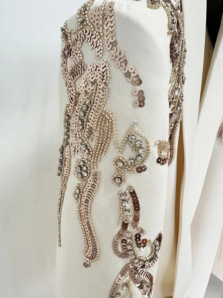 NEW Arrivals UK Size Luxury High Quality Autumn Sequins Evening Short Dress Women Long Sleeve Notched Blazer Suit Coat Evening Wedding Birthday Party Business Dinner Dresses Ladies Luxury Fashion Clothing Supplies