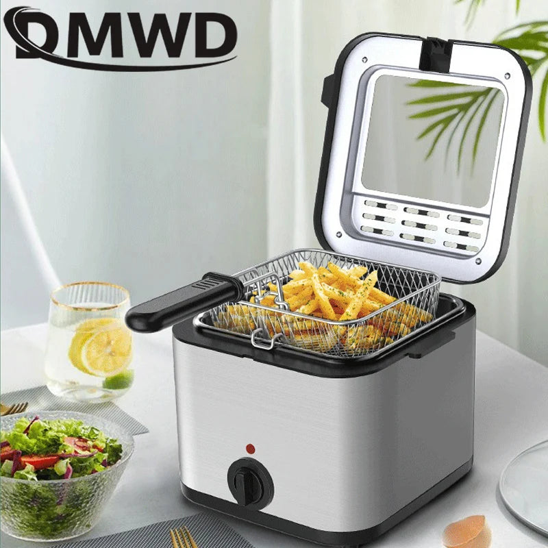 2.5L Electric Deep Fryer Oil Oven Hotpot Adjustable Thermostat Fried Chicken Grill French Fries Frying Machine Heating Cooker