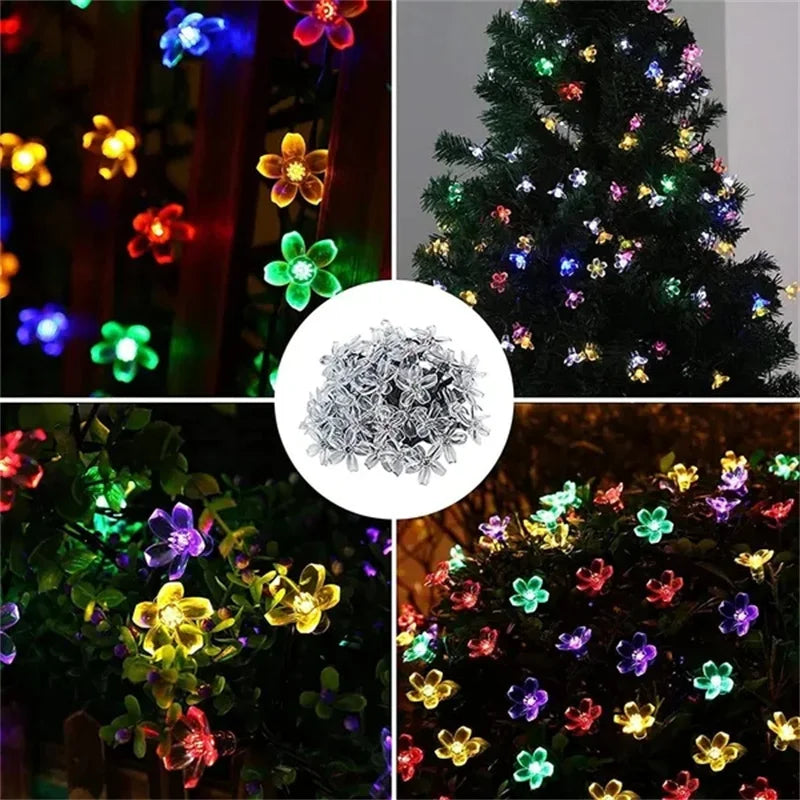 200/100 LED Outdoor Courtyard Solar Fairy Lights Cherry Blossoms Solar String Lights Christmas Decorative Lighting Lamp
