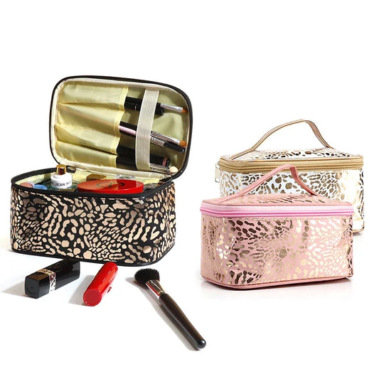 Leopard Transparent Luxury Cosmetic Bags for Women Make Up Case Outdoor Airport Travel Waterproof Leopard Clear Makeup Beauty Wash Organizer Bath Toiletry Storage Kit Bag Female Ladies Cosmetics Accessories Products