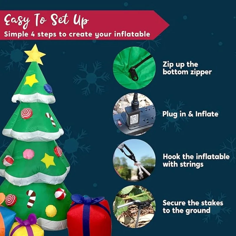2.1M/7FT Xmas Inflatable Tree Set Ornament 3 Gift Boxes Christmas Trees Build-in LED Lights Indoor Party Outdoor Garden Props Decoration
