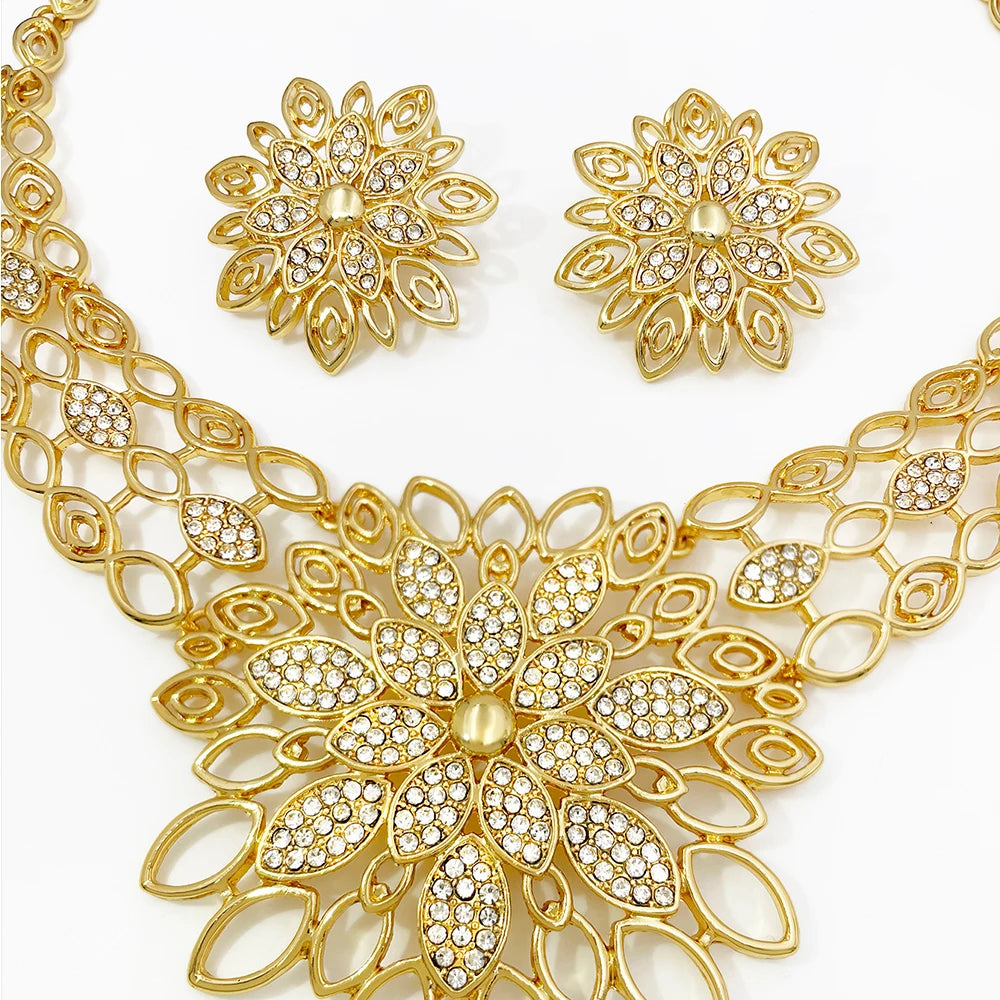 Luxury Jewelry 5 PCS Set For Women High Quality 18K Gold Plated Dubai Jewelry Necklace Earrings Ring Bracelet Trending Evening Wedding Party Business Dinner Luxury Jewelry Sets