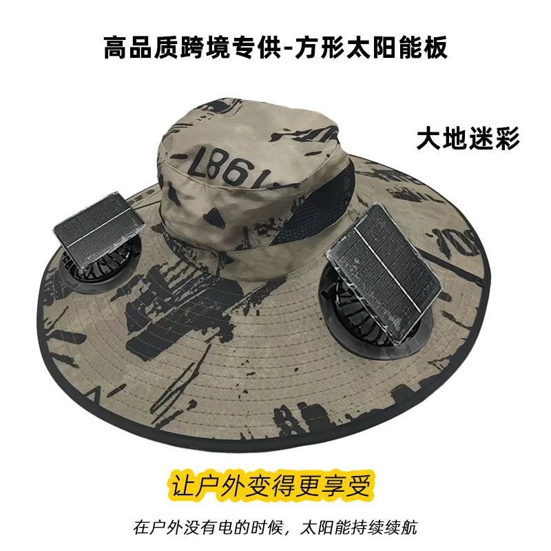 Japanese Solar Air Cooler Powered Fan Cooling Cap, High Wind Power, Summer Outdoor Beach Camping Hiking , Cross-Border, Large Brim, UV Fishing, Sun Visor, Hiking Caps
