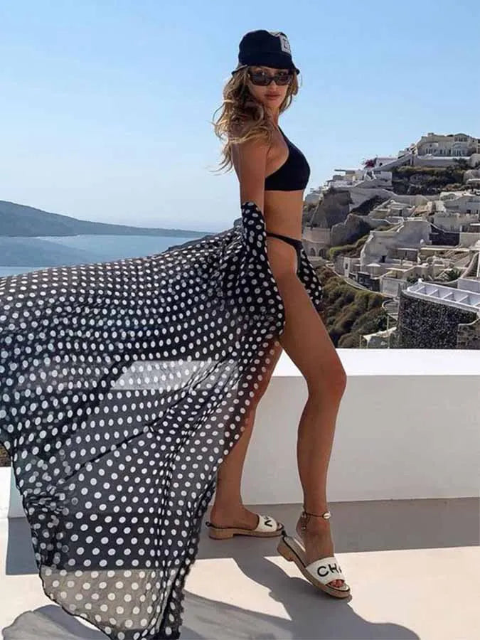 Polka Dot Printed V-Neck One Piece Swimsuit and Cover Up Women Fashion Swimwear Beach Outfits Luxury Bathing Suit Beachwear