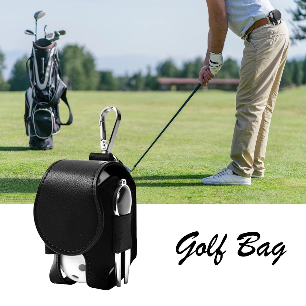 PU Leather Golf Ball Storage Bag Portable Waist Hanging Golf Ball Storage Pouch with Metal Buckle Universal Outdoor Accessories