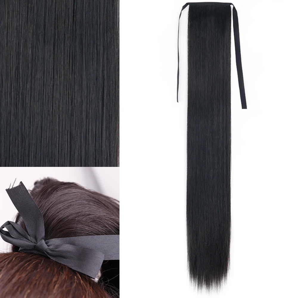 NEW  Synthetic Long Straight Wrap Around Clip In Ponytail Hair Extension Can Be Permed Heat Resistant Pony Tail Fake Hair