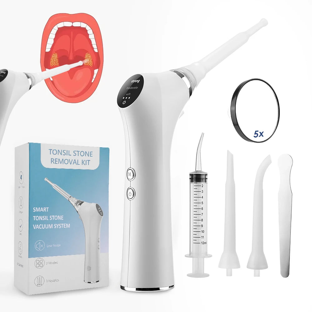 NEW Arrivals Electronic Tonsil Stone Remover LED Light Vacuum Removal Kit With Irrigation Syringe Oral Care Hygiene Accessories Instant Suction Tool Dental Devices Health Care Supplies