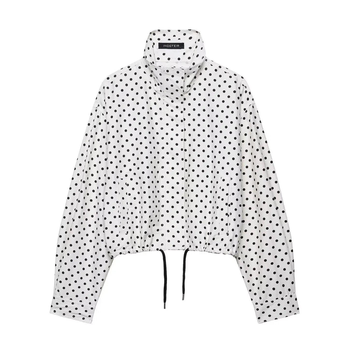 3 PCS Suit UK Size Woman Autumn Long Sleeves Turtleneck Zipper With Pockets Drawstring Casual Coats Women Fashion Polka Dot Jacket