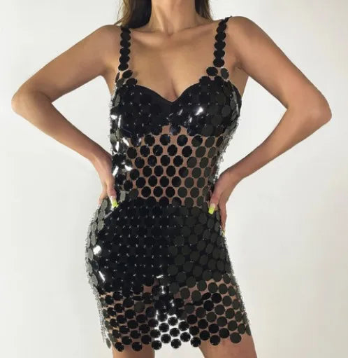 NEW Arrivals 7 Colors Sexy Backless Sequin Mini Dress Colorful Halter Bodycon Spring/Summer Evening Party Night Clubwear  Dress For Women