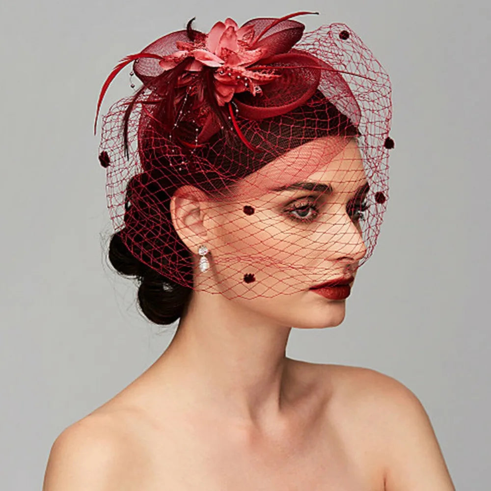 10 Colors Birdcage Bride Veil Wedding Evening Tea Cocktail Party Sunday Church Funeral Flowers Feather Mesh Veil Face Cover Headwear Royal Ascot Horses Race Top Caps Ladies Apparel Accessories