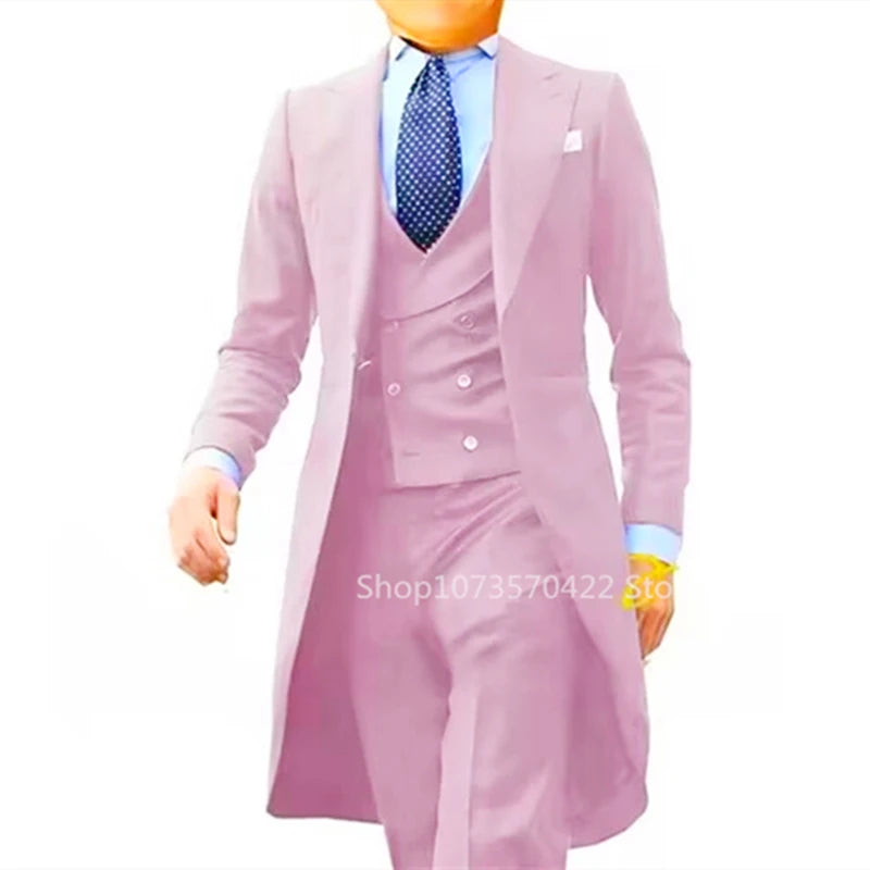 Low-Price Sales are Limited NEW 3PCS Set  7 Colors S-6XL PLUS SIZE Gentleman Luxury Wedding Evening Party Men Long Tail Coat Formal Groom Tuxedos Prom Male Suits Fashion Clothing Set Jacket Pants Vest
