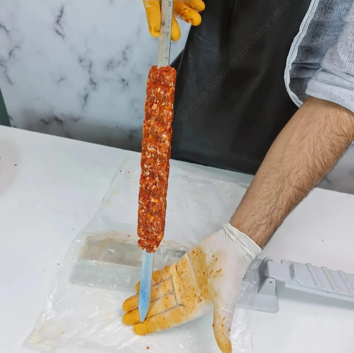 NEW Single Row Kebab Maker Barbeque Camping Grill Meat Skewer Machine Kebab Press Maker Reusable Plastic BQ Skewer Maker Kebab Preparation Cooking Tools
