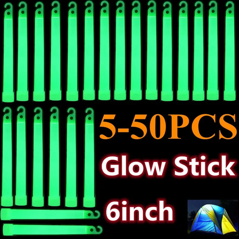 20-50 PCS Set Glow Sticks with Hook 6 inch Fluorescence Light for Hiking Camping Outdoor Survival SOS Emergency Concert Music Festival Wedding Birthday Party Rave Party Light Glowing Sticks