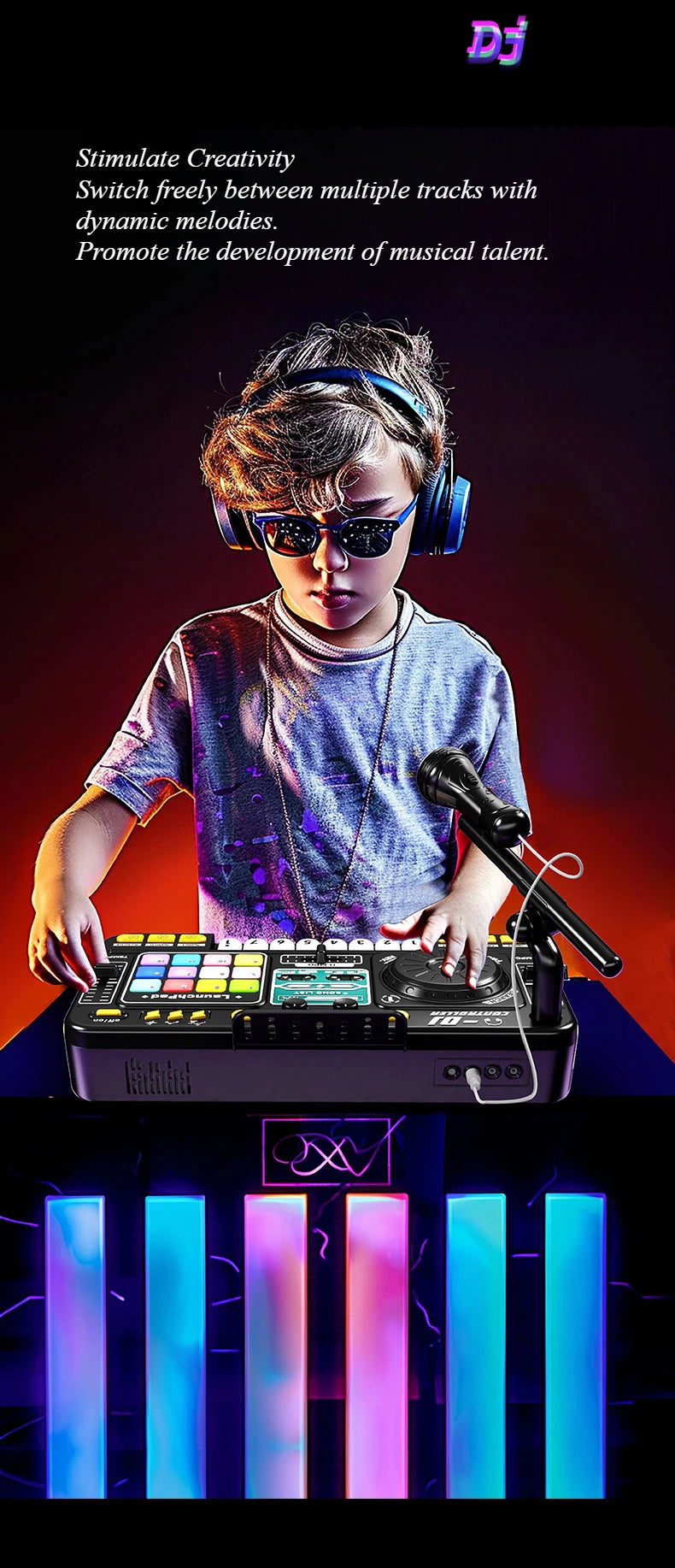 Children Musical DJ Mixer with Microphone Light Bluetooth DJ Turntable Educational DJ Console Junior Music Toy Kids Gifts