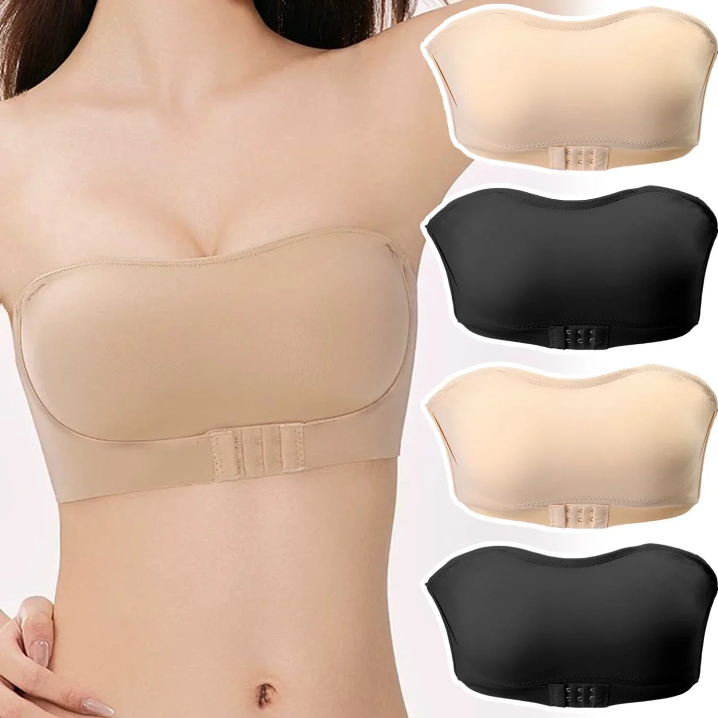 S-XL New Women's Strapless Bandeau Bra Removable Padded Soft Ice Silk Traceless Brasseries Wire Free Seamless Bra Smooth Underwear