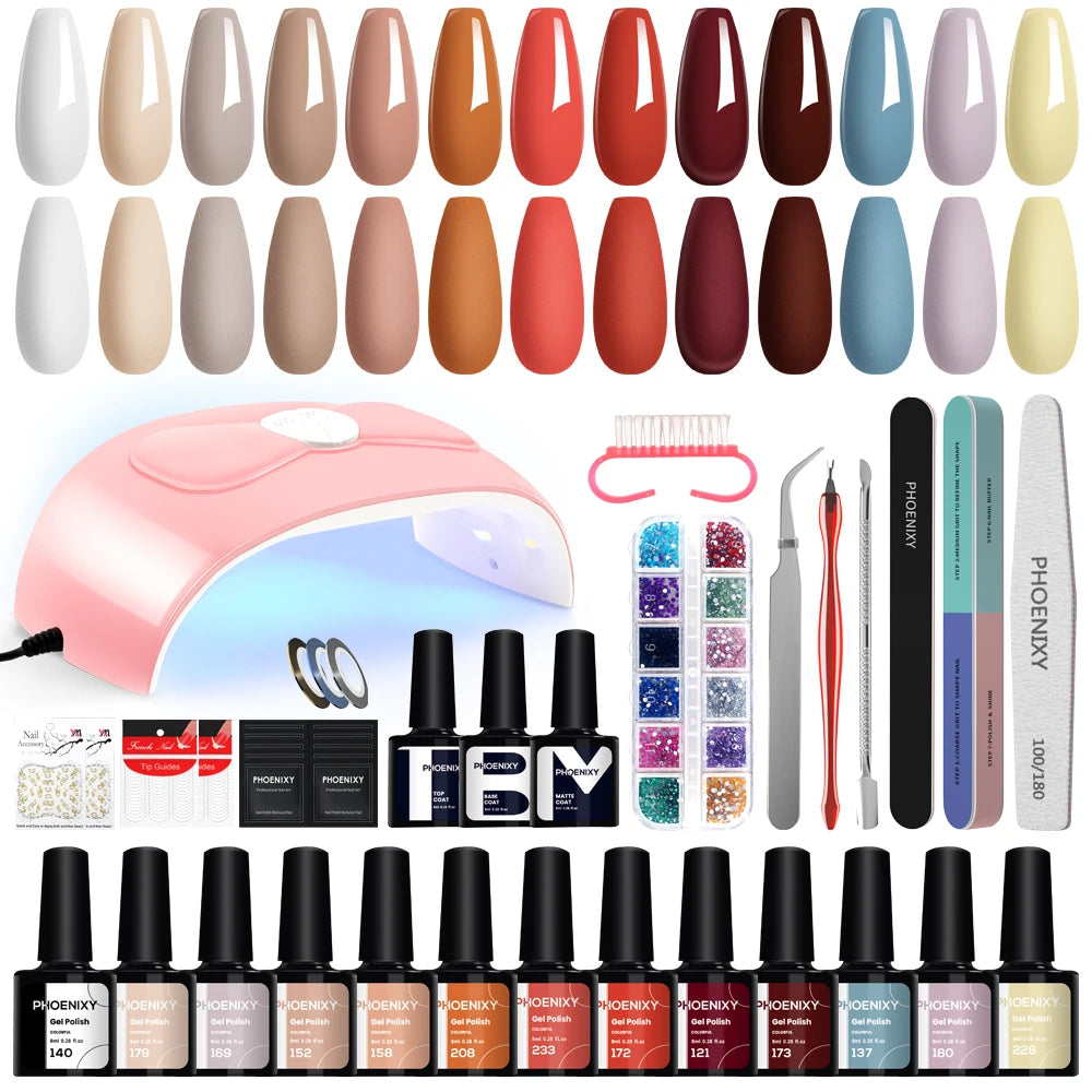 NEW Arrivals High Quality 20PCS Set 162 Colors Gel Nail Polish Set with UV LED Nail Lamp Semi Permanent UV Gel Varnishes Soak Off Complete Nail Art Tools Set Manicure Pedicure Kit Cosmetic Supplies