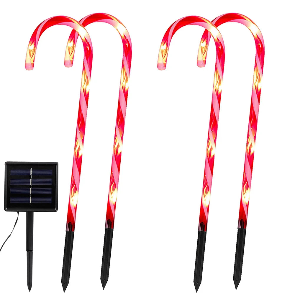 4/5/8 PCS Set Solar Christmas Candy Cane Lights Outdoor Waterproof Christmas Day Light Pathway Marker Candy Lights Garden Passage Decoration
