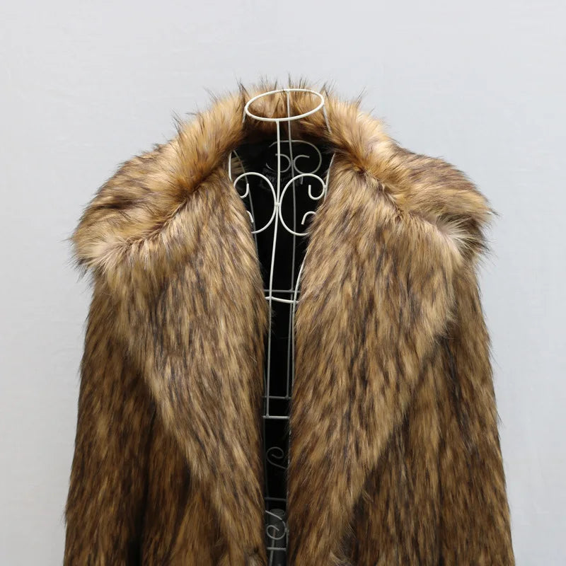 S-6XL NEW HOT SALE Italian Style Luxury Men Autumn Winter Thick Maxi Faux Fox Fur Coat Jacket Long Sleeve Warm Black Parkas  Furry Shaggy Outerwear Snow Clothes Gift for Husband Boyfriend Lover Men Luxury Fashion Clothing Sup