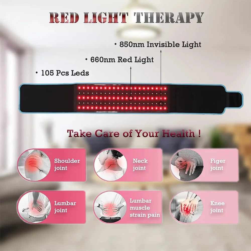Red ＆Infrared LED Light Therapy Belt 850nm 660nm Back Pain Relief Wrap Burn Fat Wrap Slimming Machine Waist Heat Pad Full Body Massager