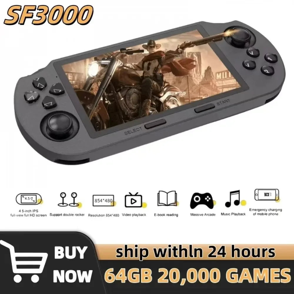 SF3000 Retro Handheld Game Console 4.3' Screen 64GB 2000+ Games 11 Emulators Portable Video Game Player Q21 500+ Games 3.5-inch