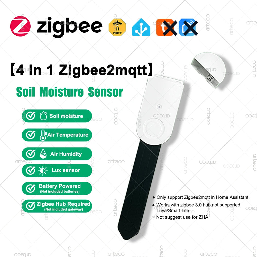 APP Control TUYA Zigbee Smart Soil Tester, illuminance Temperature Humidity Meter Moisture Sensor 4 In 1 Real Time Monitor For TUYA APP Zigbee2MQTT Home Gardening Accessories