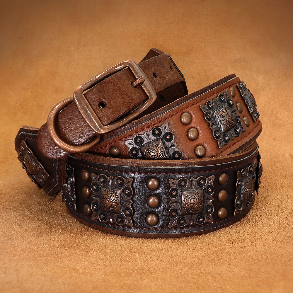 Luxury Genuine Leather Dog Collar for Big Dogs Wide Real Leather Dog Collars For Medium Large Dogs Pitbull German Shepherd