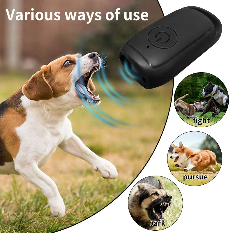 NEW Portable Ultrasonic Dog Repellent 180mAh Rechargeable 23 40KHZ Long Distance Outdoor Deterrent Electronic Tool With Flash Light Pets Accessories