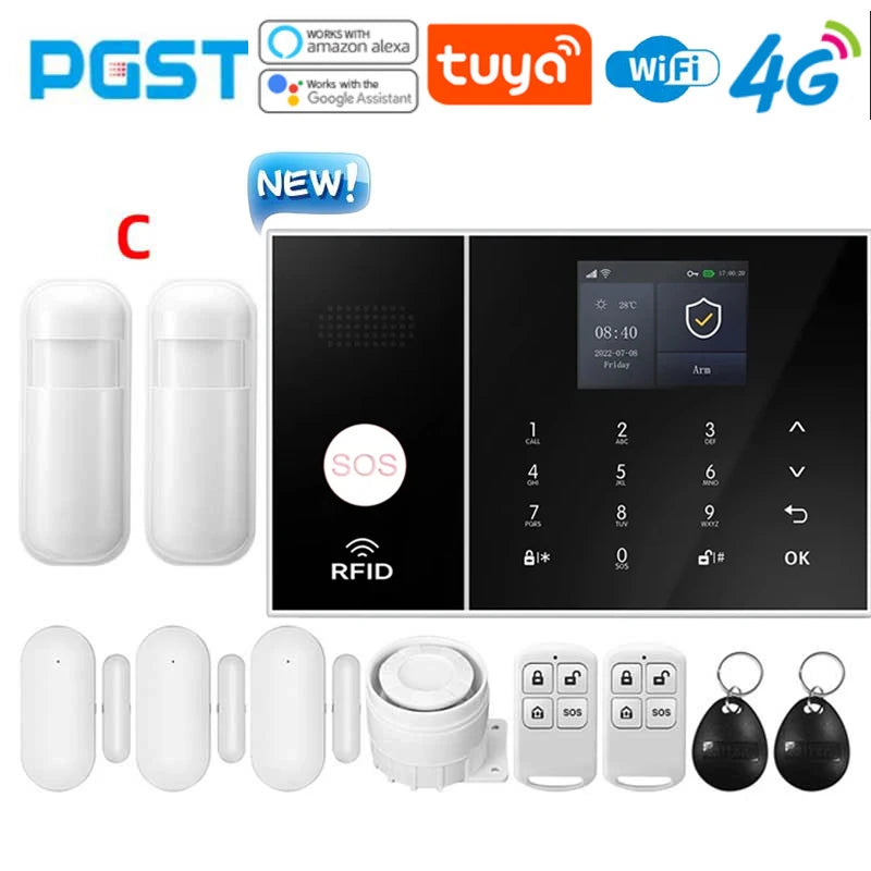NEW HOT SALE 4G PG108 TUYA APP Control Alexa Voice Google WI-FI Support Home Alarm Anti-Theft System Smart Life APP Camera  SOS One Click Help Wireless Safe Security for House Villa Business Shops 433MHz