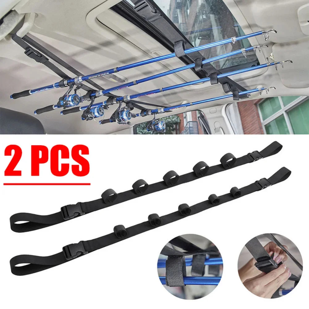 2 PCS Set Vehicle Interior Fishing Rod Gear Holder Car Mounted Storage Rack Vehicle Fishing Rod Rack Holder Strap Fishing Tools Storage Car Carrier for SUV