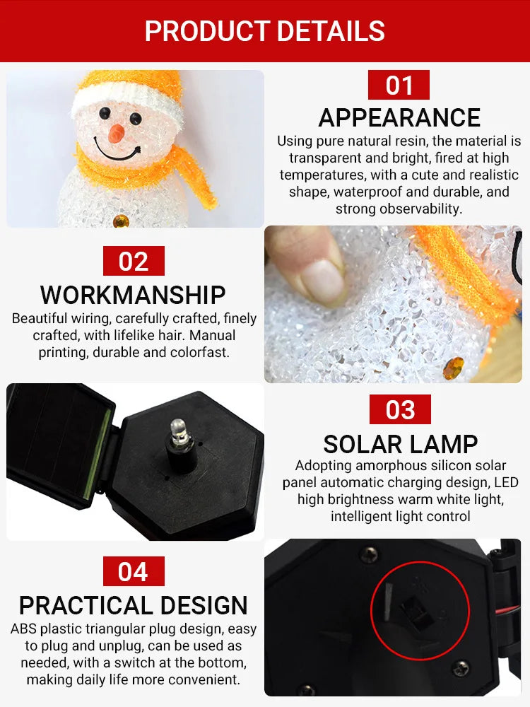 4PCS Set Christmas Snowman Solar Stake Light Outdoor Garden Waterproof Xmas Atmosphere Courtyard Lamp For Home Courtyard Decor