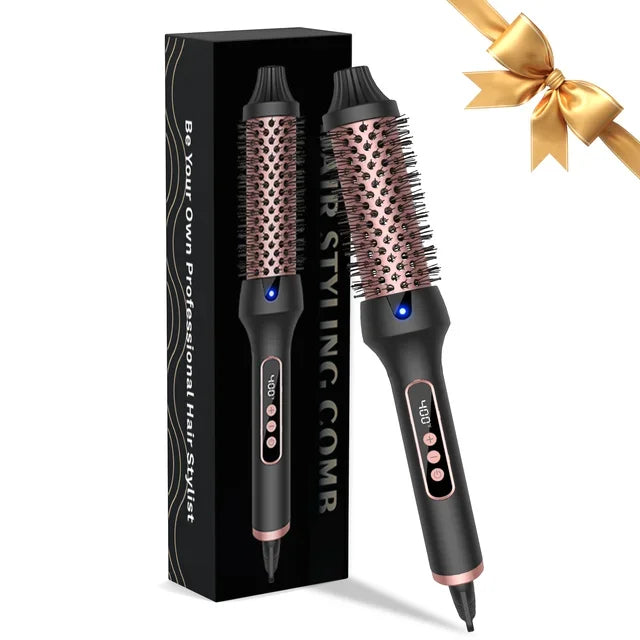 UK Plug Heated Styling Brush 3-in-1 Ionic Hair Curler/Straightener with Anti-Scald Electric Curl Wand Curling Iron Hair Styling Tools