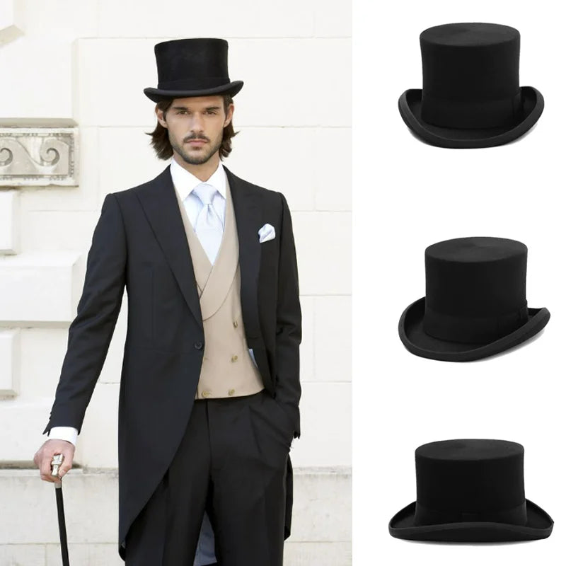 NEW Arrivals British President Men Luxury Top Hat Presidential High Hat British jazz Top Multi-Colors Hats Gentleman Evening Wedding Party  Flat Felt Hat Formal Tuxedos Costume Apparel Accessories Male Luxury Fashion Clothing