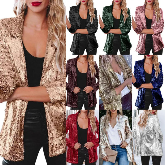 NEW Arrivals UK Size S-3XL 10 Colors Luxury Sequin Top Jacket for Women Multicolor Sequin Long-Sleeved Temperament Blazer Coat Women Ladies Fashion Apparel Accessories