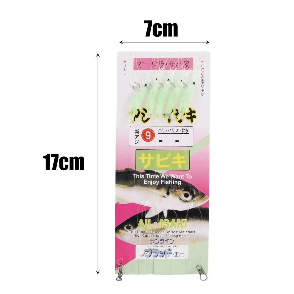Anti-Winding Glowing String Hook Luminous Soft Shrimp Fishing Hook Mackerel Feathers Night Fishing Simulated Fish Skin String Hook Soft Bait For Lake River Sea Boat Fishing Accessories