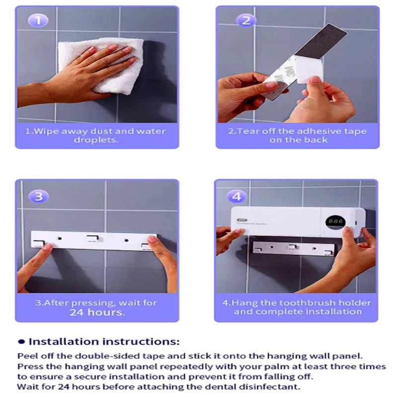 2 PCS Set Toothbrush Sterilizer Intelligent Wall Mounted Fully Automatic Sensing Ultraviolet Sterilization No Punching Toothbrush Holder Oral Hygiene Accessories Bathroom Supplies