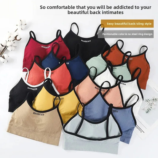 NEW Arrivals 12 Colors Girls Strapless Bra with Chest Pad Women's Outdoor Running Wear No Steel Ring Yoga Sports Wrap Chest Anti-Light Vest Beautiful Back Underwear