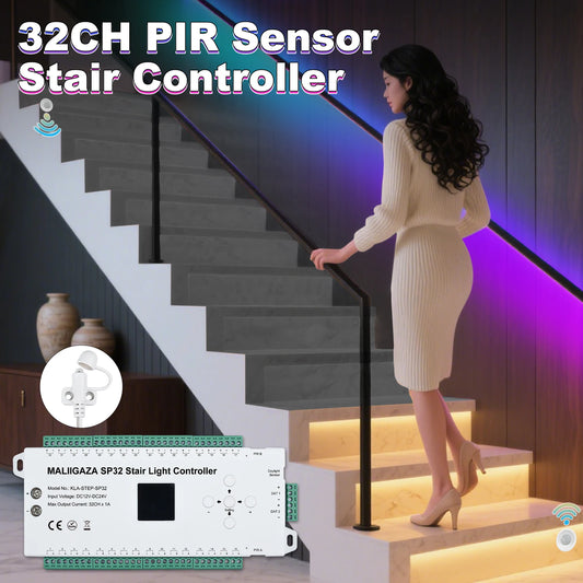 NEW LED Stair Light Controller Motion Sensor Programmable Step and Side Stair Strip With 2CH Running LED Strip Home Indoor Lighting Supplies