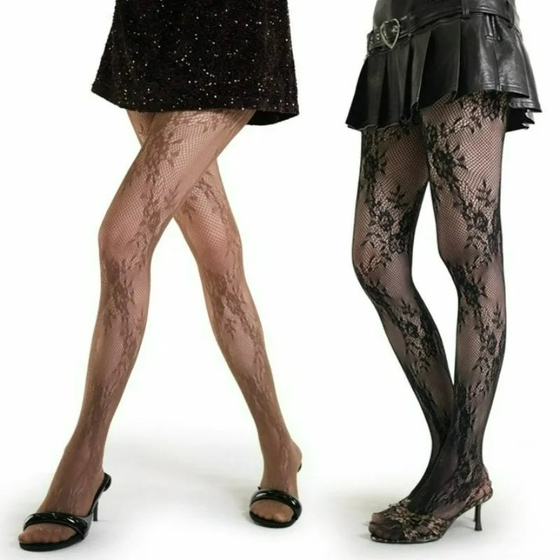 NEW Arrivals 5 Colors Maillard Lolita Retro Floral Rattan Pantyhose for Women Sexy Mesh Hollow Out Silk Stockings Girls Fishnet Lace Tights Stockings
