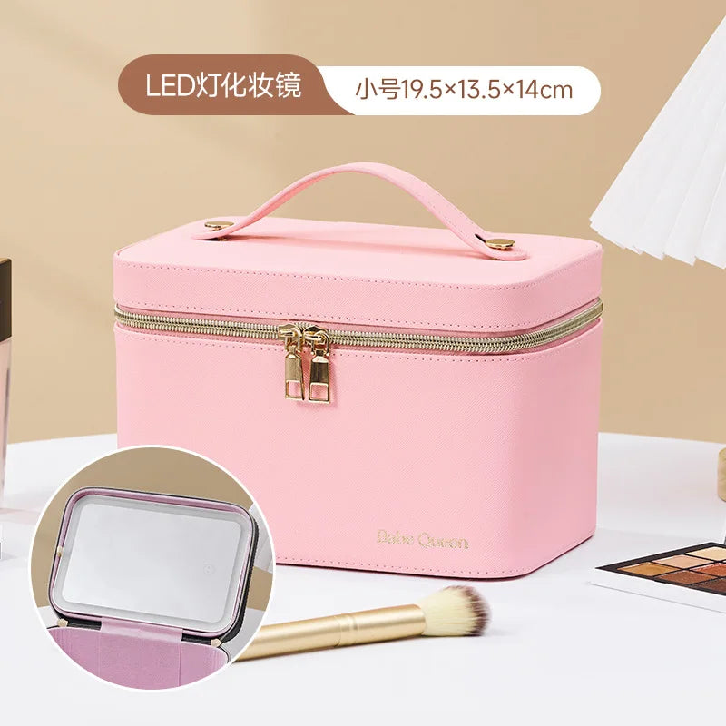 NEW Arrivals 10 Colors  LED Strip Light Mirror Make-Up Storage Case, Portable Large-Capacity Professional Cosmetic Bag