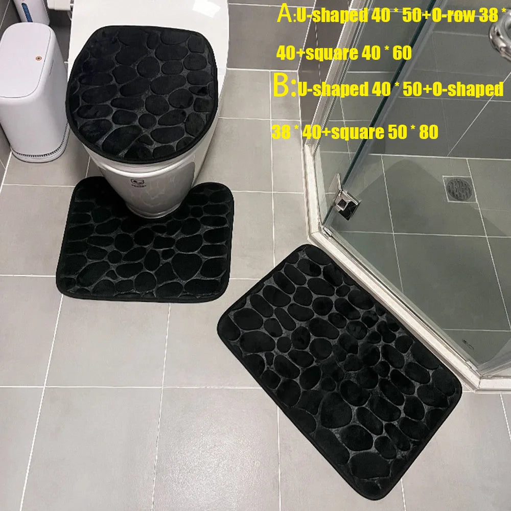 NEW Arrivals 3PCS Set 12 Colors Quick Drying Slip Water Absorption Anti Bathroom Mat Thickened Bathroom Toilet Carpet Machine Washable Fabric Bathroom Accessories