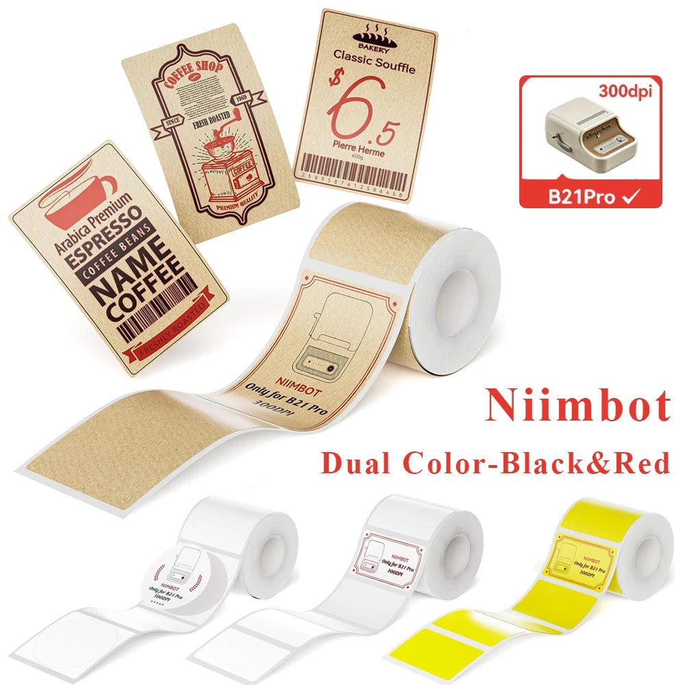 NEW Arrivals  Red & Black Dual Color Thermal Label Paper for B21 Pro Printer 300dpi Photo Paper With Adhesive Backing