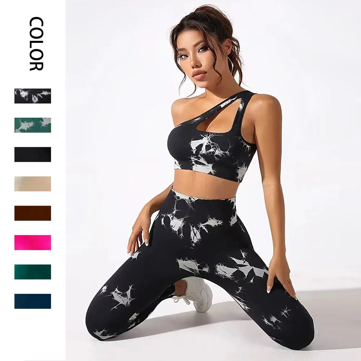 New Arrival European Style Tie Seamless Crossbody Yoga Suit Solid Color Hollow Back Beauty Screw Thread Peach Hip Suite