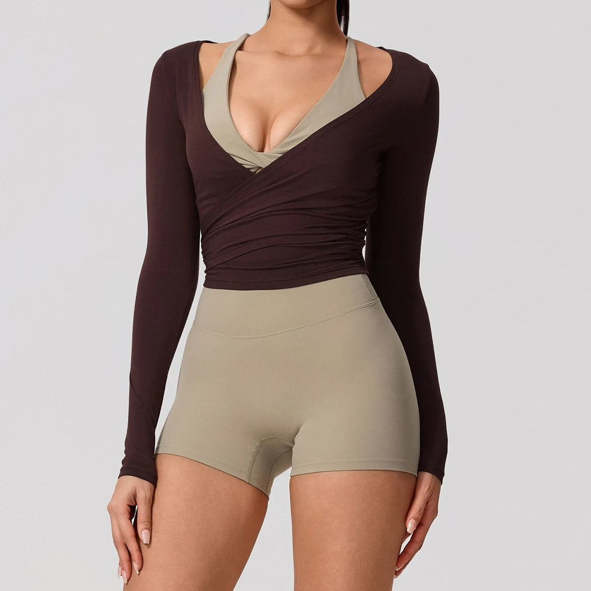 Just Arrived 5 Colors New Women's Yoga Long Sleeve One Piece Strap Yoga Clothing Female Training Premium Ballet Wrap Tops Woman Gym Sports Top Women Sports Apparel Accessories