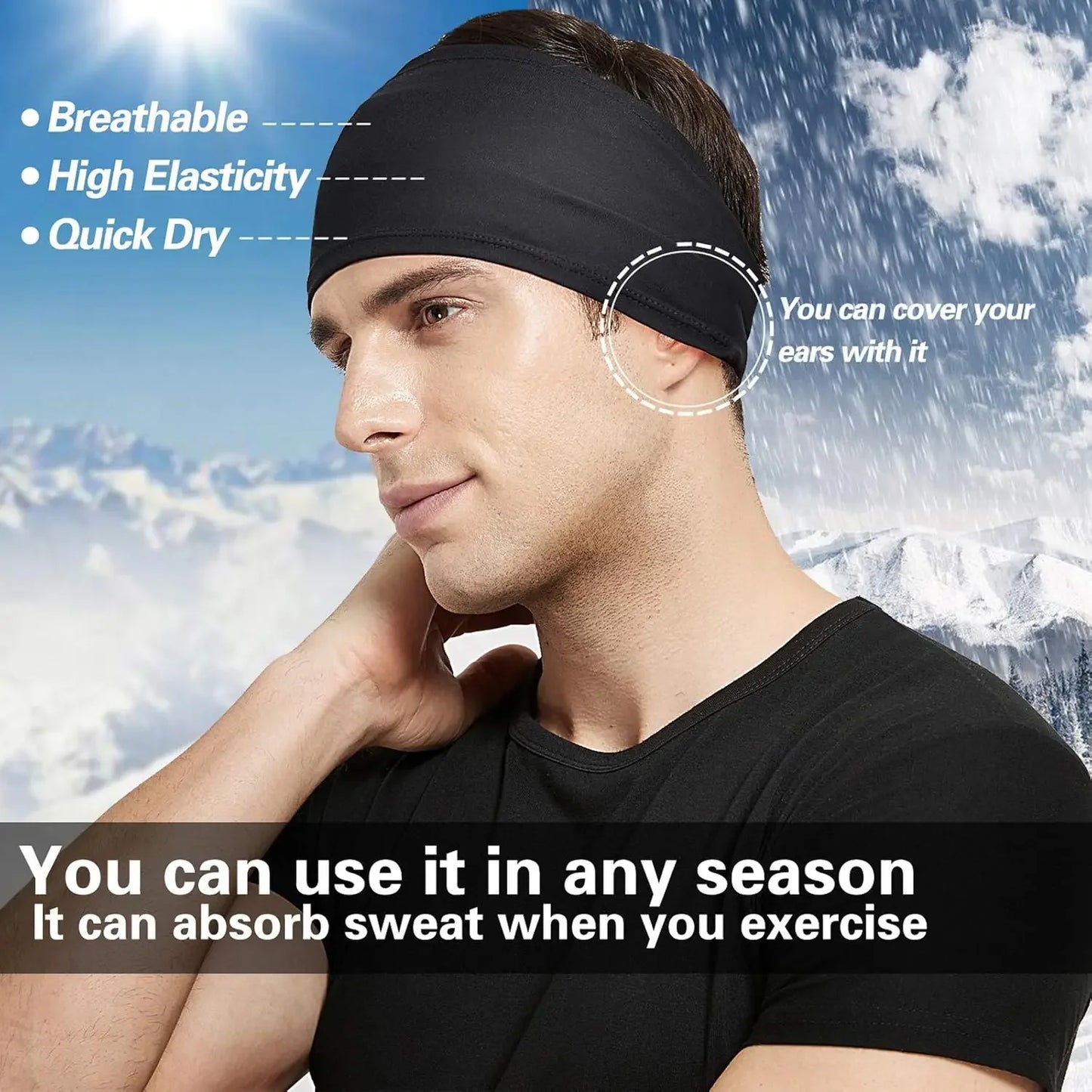 5 PCS Set Women/Men Sports Headband Outdoor Running Fitness Sweatband Elastic Absorbent Sweat Cycling Jog Tennis Yoga Gym Head Band Hair Bandage Sports Accessories