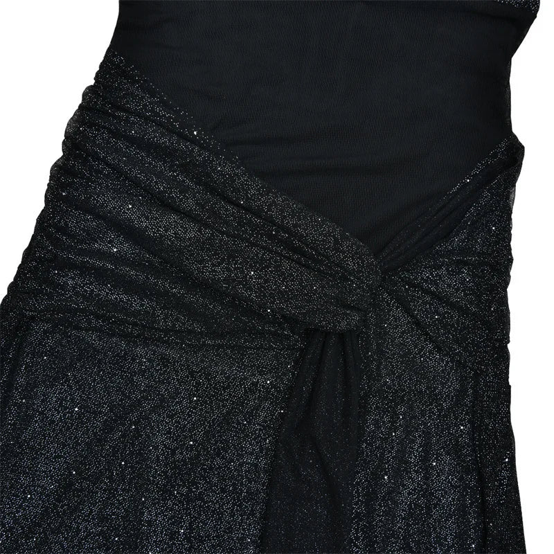 Brown/Black Color Sparkle Strapless Draped Sexy Maxi Dress Women Elegant Off-shoulder Sleeveless Backless Ruched Club Party Long Dress