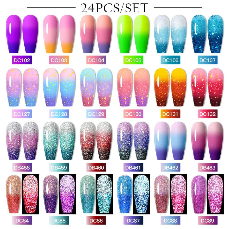 NEW Arrivals 24/40.120PCS Set Colors Gel Nail Polish Set Semi Permanent Hybrid Gel Varnish Set Base Top Coat Soak Off UV LED Nail Gel Kits Manicure Pedicure Accessories Nail Care Tools Sets Cosmetic Supplies