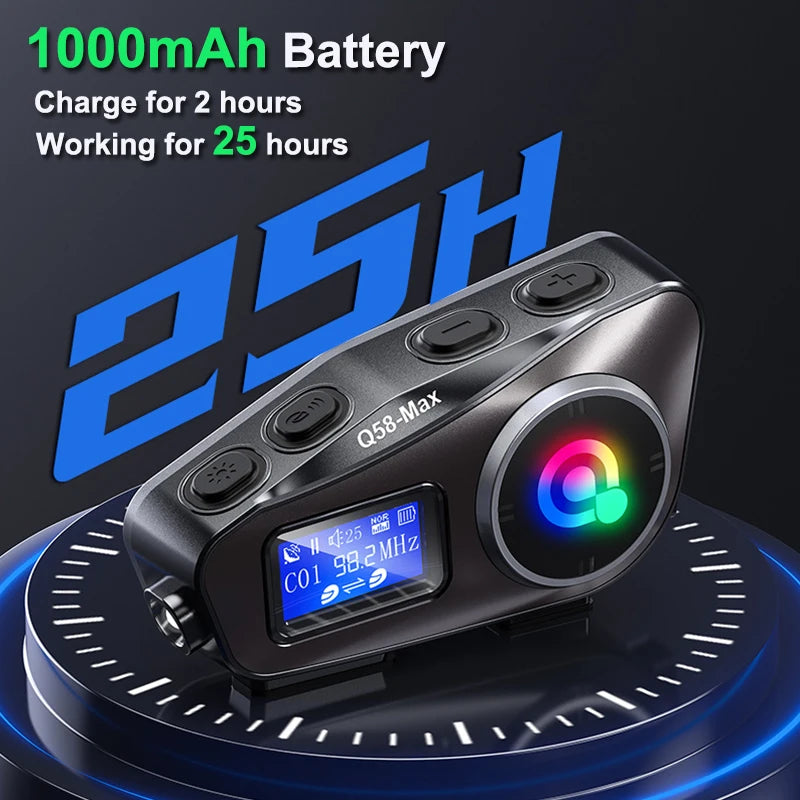 2024 New Motorcycle Intercom Helmet Wireless Bluetooth Headsets IP65 Waterproof Riders Music Sharing Earphone TF Card Playback