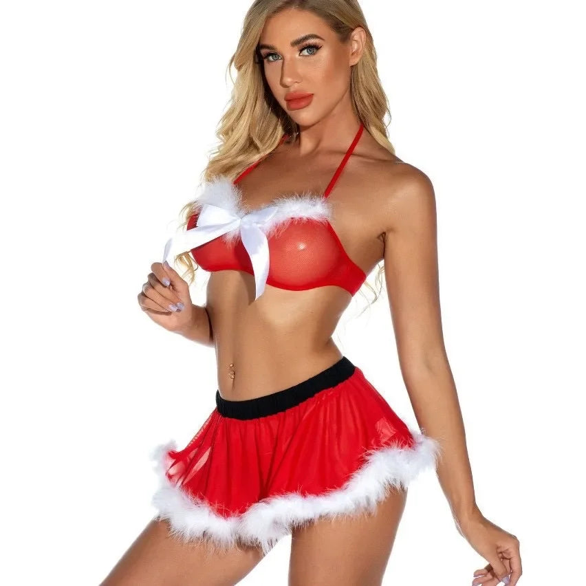 S-3XL Plus Size Sexy Christmas Themed See Through Underwear Role Play Set Erotic Lingerie for Adults Unique Special Use Costume Seductive New Year Eve Sex Party Women Sexy Lingerie Suit
