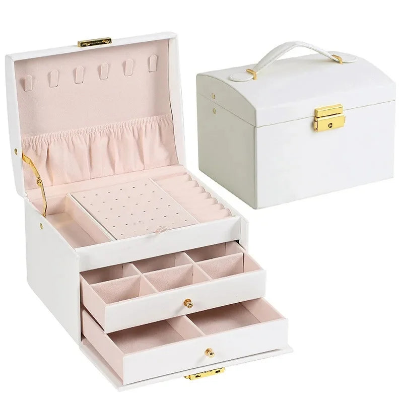 NEW Arrivals Simple Leather Jewelry Luxury Box with Lock Drawers Storage for Earrings And Accessories Secure And Stylish Organizer
