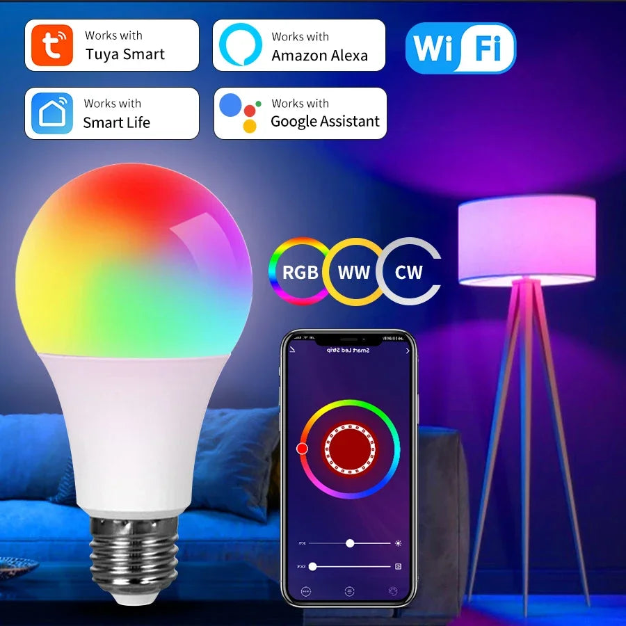 NEW Arrivals Alexa Google Home TUYA Smart Wi-Fi LED Light Bulbs 220V 10W 15W 20W E27 Alexa LED Lamp RGB Smart Life APP Google Assistant Voice Control